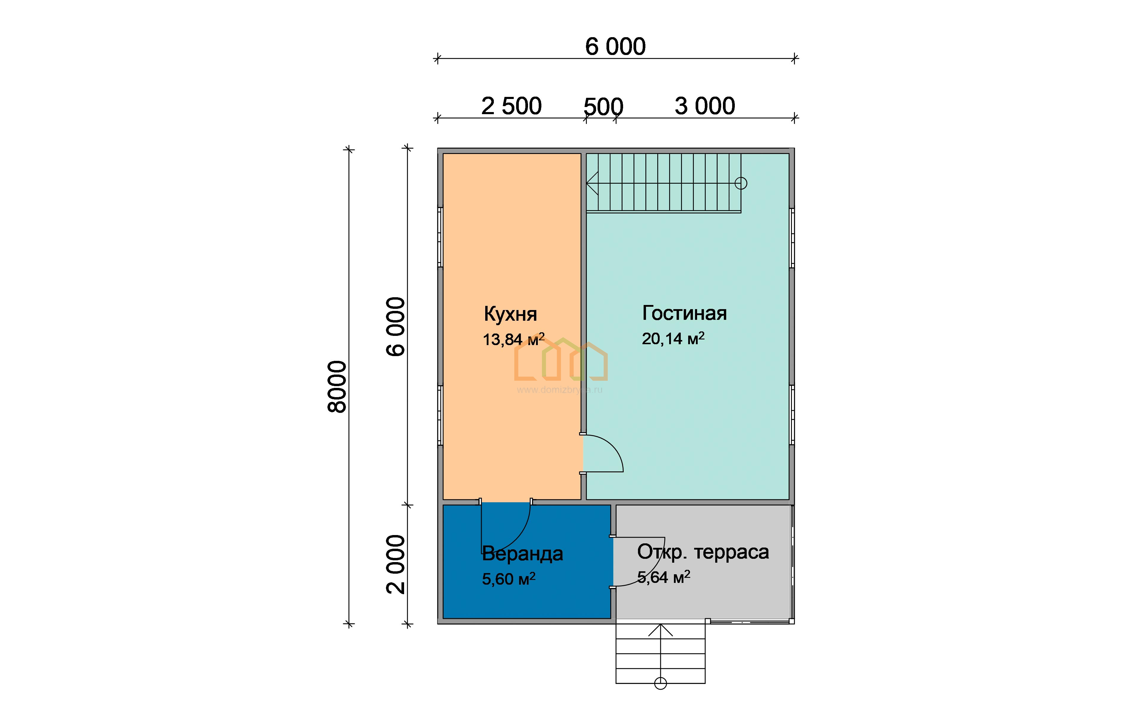 Каркасный дом 6х8 с мансардой - цена 1417000 руб под ключ в Вологде.  Площадь: 75 м² с верандой