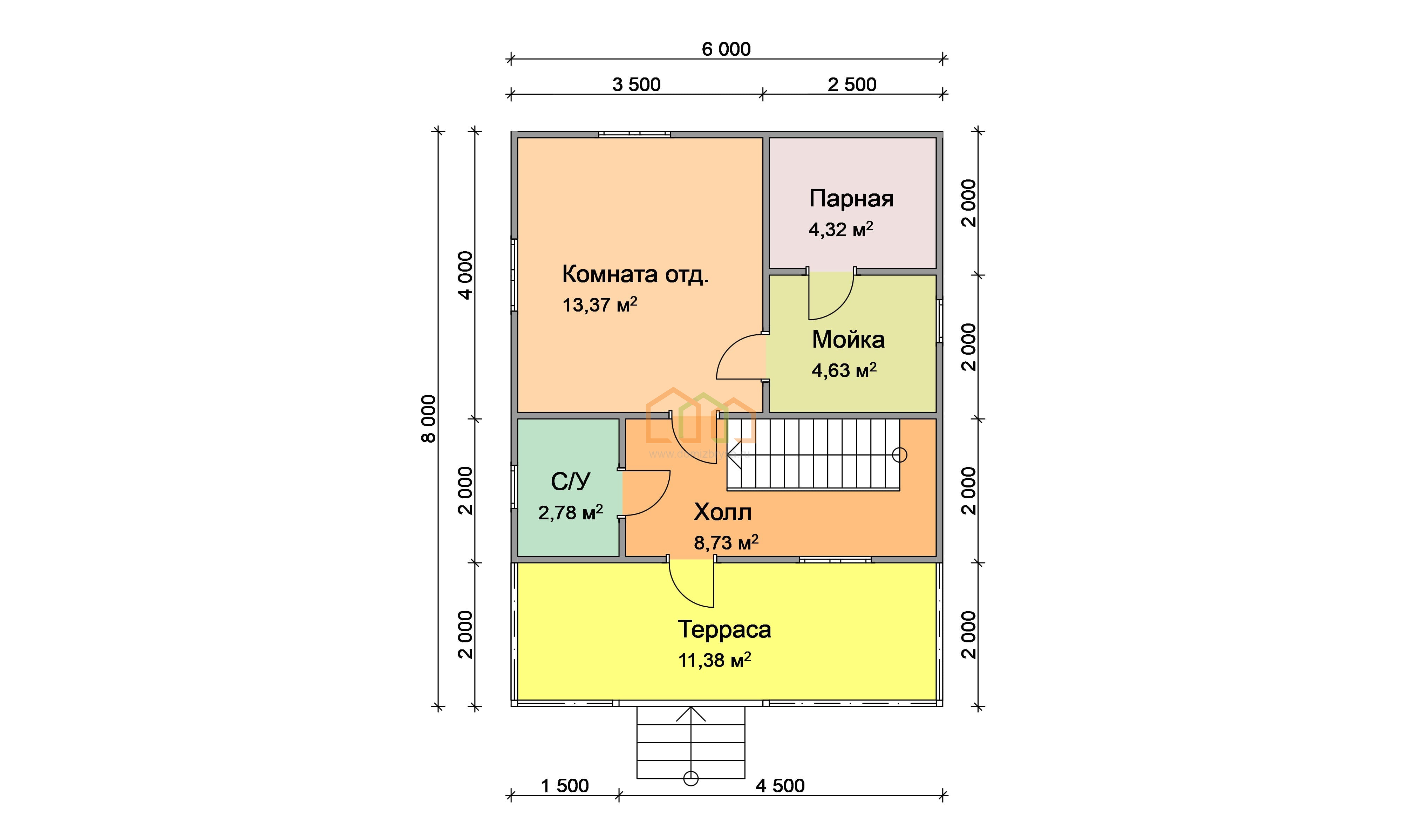 Баня из бруса с мансардой Меркурий - 1 6x8 Площадь: 84 м² с террасой под  ключ в Вологде